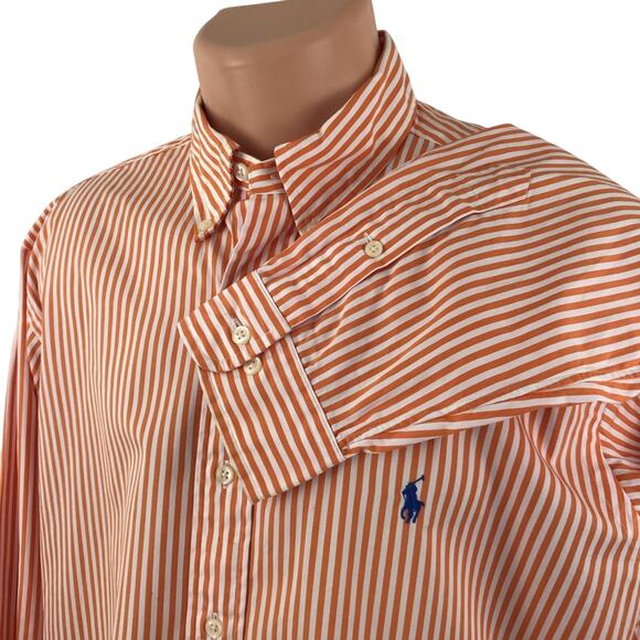 Ralph Lauren Dress Shirt Long Sleeves Orange Pinstripe Size 16 Large - Picture 1 of 8